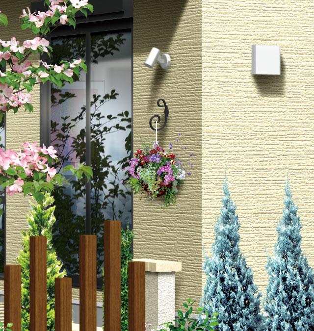 Rendering (appearance). Flower hanging that was placed next to the entrance. Produce a color and pomp. 