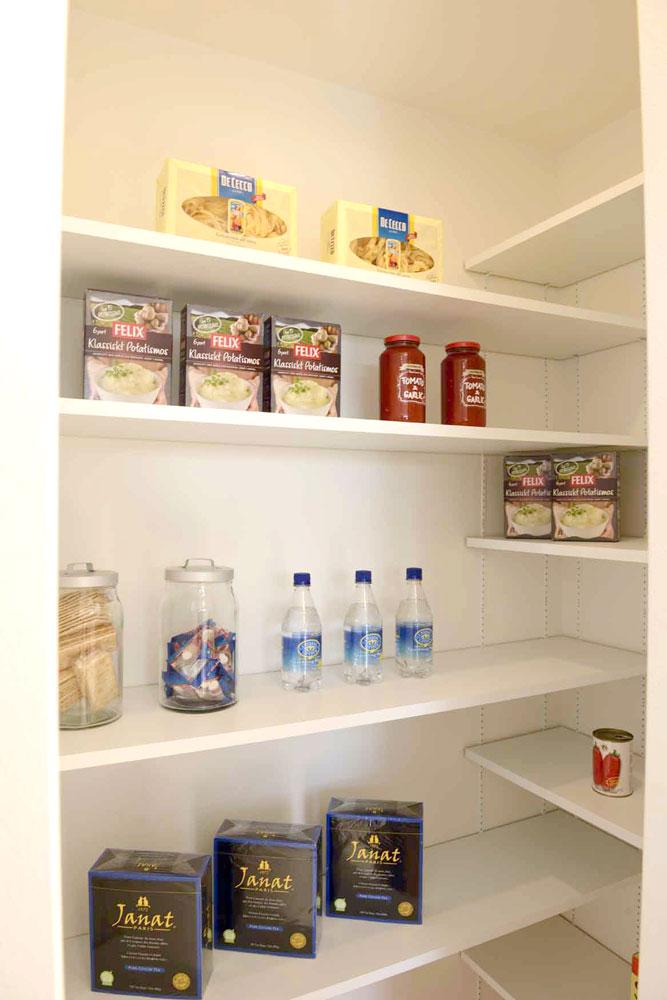 Other Equipment. Stock of food and drink, Convenient to put away such as cookware. Peace of mind in case of emergency also to storage of preserved food. 