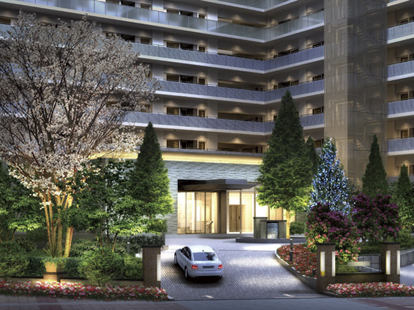 Shared facilities.  [Bring moisture to the town, Lush landscape design] The building to be a landmark of the city, Height of 19 Kaiken'yaku 60m. The site, It gives the green and moisture to the town planning a tree-lined and trees. At the tip of the elegant approach that takes advantage of the difference in height between the sidewalk and on-site, Will celebrate Rotary and entrance which arranged the beautiful basin. (Approach & Exterior CG)