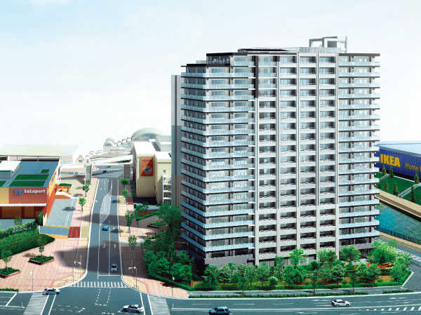 Buildings and facilities. <Park Homes LaLa Shinmisato> that built the, The last of the land that has been left in the "LaLa City". Town right in the middle of, Yet located a station 3-minute walk, Adjacent land is low-rise commercial facilities and elementary school only that, Square corner lot. Furthermore, South side does not worry about the previous story. 19-storey all households south-facing nestled in this open-air location <Park Homes LaLa Shinmisato> is, Landmark itself a truly longing of the city. Station, The middle of the "LaLa City" ※ To 1, By landmark is born, Station of the streets will be completed. (Exterior CG)