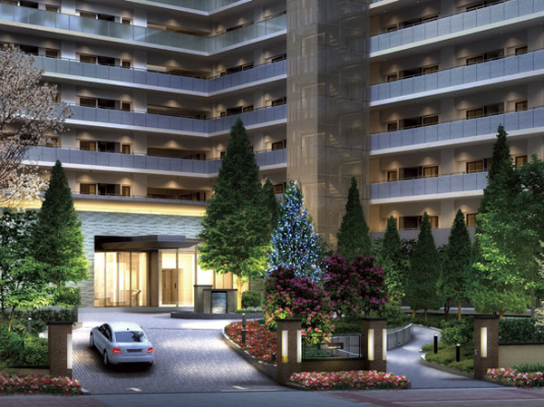 Buildings and facilities. Gate of <Park Homes LaLa Shinmisato> is, O is nestled in the magnificent decorative columns to produce a profound feeling, By three of the symbol tree to blend into rooftops, Also exudes a friendly facial expression along with the feeling of luxury. And if once Susumere Ayumu to approach, Cherry blossoms in spring, Summer lavender, Winter by planting four seasons such as Baki which has been subjected to decorate as anniversary tree, You can feel the rich nature to change the look for each season throughout the year. (Entrance Rendering CG)