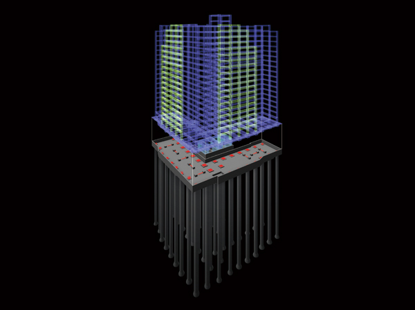 Buildings and facilities. Located approximately in the center of LaLacity, Of the 19-story <Park Homes LaLa Shinmisato> is, It says that the building can be a landmark of this town. Suitable as a landmark, With performing the exterior design with a calm, By using the Sumitomo Mitsui Construction is a uniquely new construction method that was developed "Frame-intensive seismic isolation structure" (Sulatto3 free non-beam) and advanced construction method called grid frame, Live as a permanent home with peace of mind and safety in consideration, And it was also is both a sense of openness and stability of the building of the living room. (Pile ・ Seismic isolation concept CG)