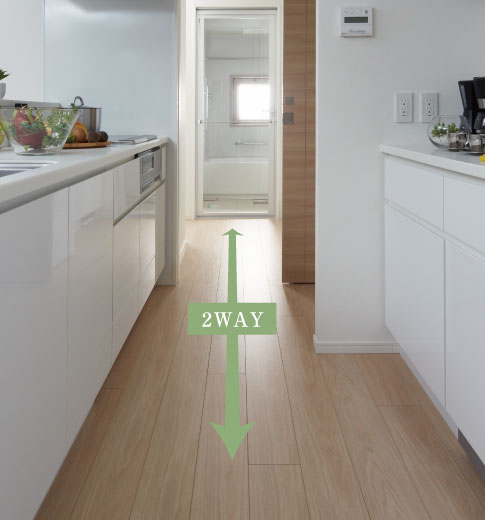 Kitchen.  [If you think the housework efficiency, After all, two-way flow line (except for some dwelling unit)] Since the move from the kitchen to the two directions of the living and washroom, You can see a quick your laundry while the washing. If Konasere Arekore at the same time, It is also shortening time of housework, Also it is likely born in time to spare.