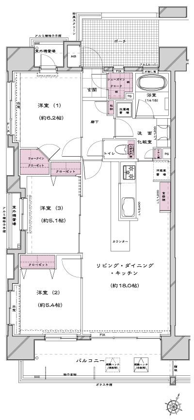 Floor: 3LDK + WIC + SIC, the occupied area: 74.86 sq m