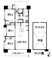 Floor: 3LDK + WIC + SIC + LOFT, occupied area: 74.86 sq m