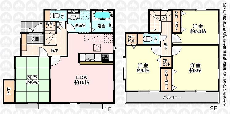 Floor plan. (3 Building), Price 38,800,000 yen, 4LDK, Land area 100.09 sq m , Building area 96.05 sq m