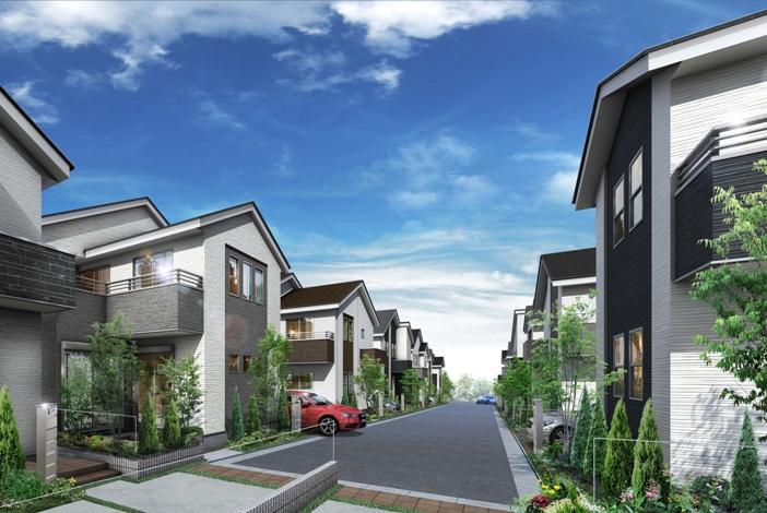 Rendering (appearance). Facing the Rendering all building 6m road, Cityscape of open-minded open outside the structure. Site 100 sq m more than, Nantei + car space, 4LDK center the family comfortably live.