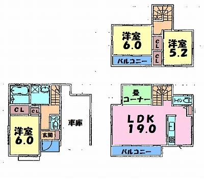Floor plan. 23.8 million yen, 3LDK, Land area 68.5 sq m , Building area 101.84 sq m