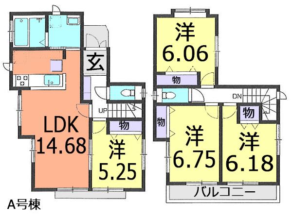 Floor plan. (A Building), Price 28,300,000 yen, 4LDK, Land area 102.1 sq m , Building area 90.67 sq m