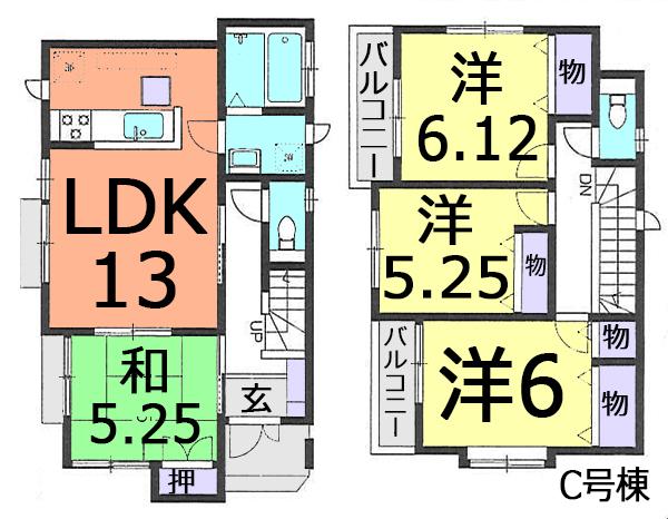 Floor plan. (C Building), Price 28.5 million yen, 4LDK, Land area 102.09 sq m , Building area 88.5 sq m