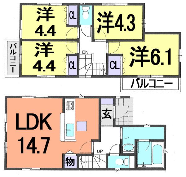 Floor plan. (Building 2), Price 29,800,000 yen, 4LDK, Land area 100.45 sq m , Building area 79.38 sq m