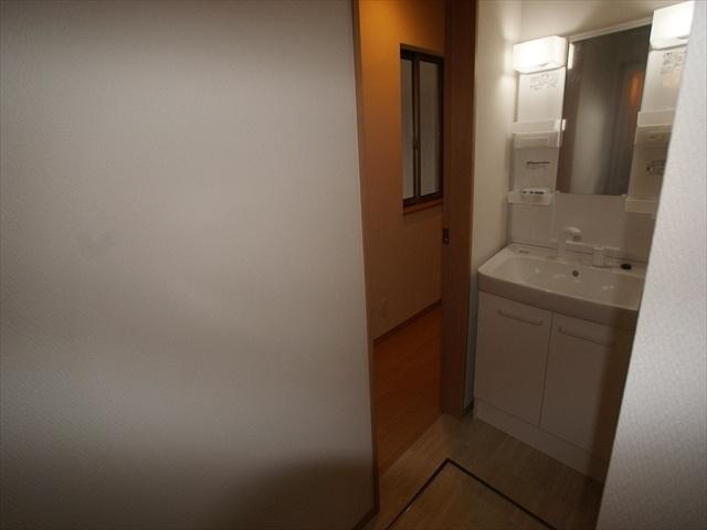 Wash basin, toilet. Wash basin with vanity with happy in the morning shower