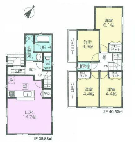 Floor plan. (1 Building), Price 25,800,000 yen, 4LDK, Land area 94.58 sq m , Building area 79.38 sq m