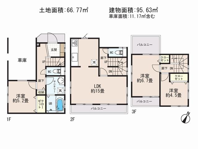 Floor plan. (II period 1 Building), Price 24,800,000 yen, 4LDK, Land area 66.77 sq m , Building area 95.63 sq m
