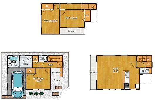 Building plan example (floor plan). 3LDK