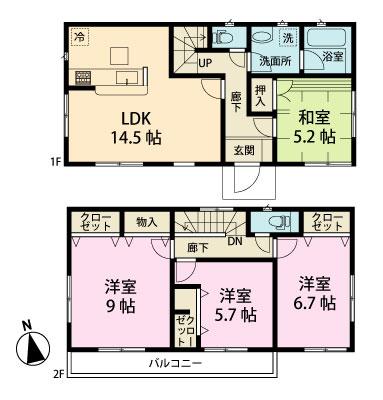 Floor plan. (6 Building), Price 32,800,000 yen, 4LDK, Land area 125.06 sq m , Building area 97.19 sq m