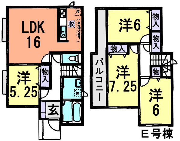 Floor plan. (E Building), Price 20.8 million yen, 4LDK, Land area 120.09 sq m , Building area 96.05 sq m