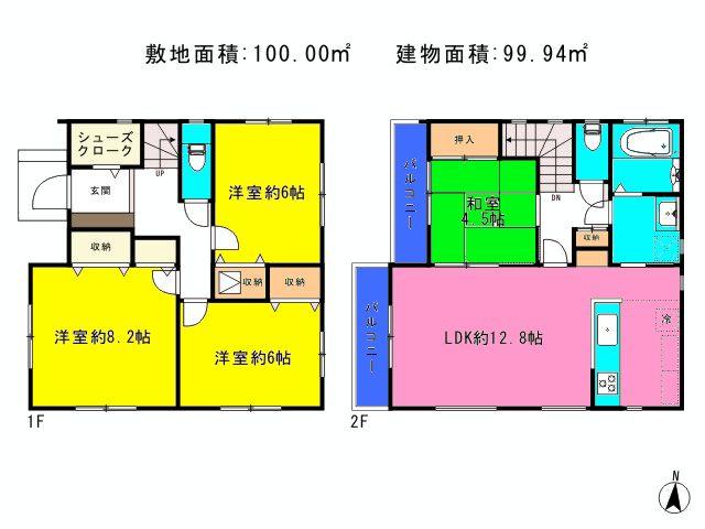 Floor plan. 44,800,000 yen, 4LDK, Land area 100 sq m , Building area 99.94 sq m