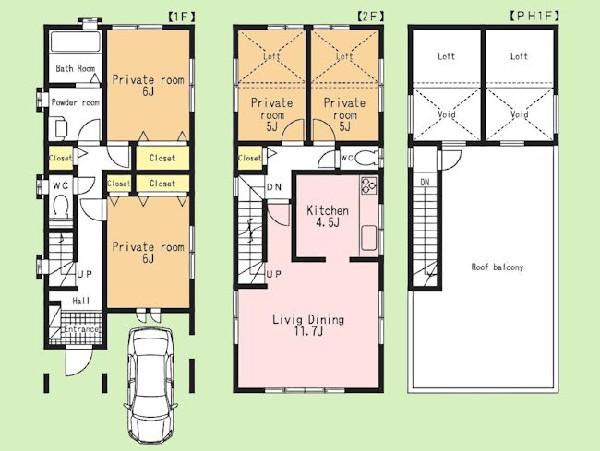 Floor plan. 44,800,000 yen, 3LDK+S, Land area 87.37 sq m , Building area 105.16 sq m