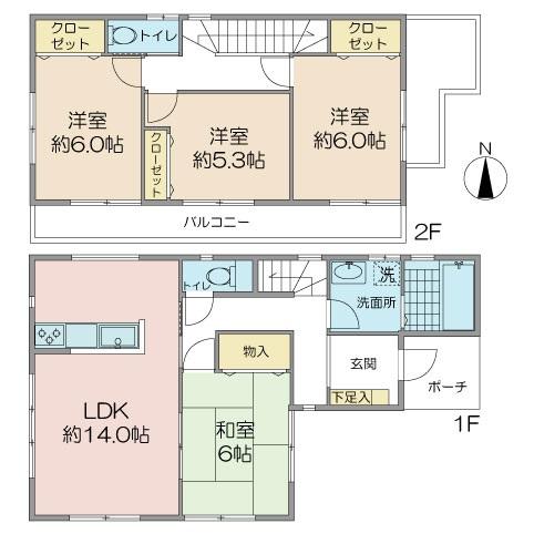 Floor plan. 30,800,000 yen, 4LDK, Land area 101.67 sq m , Building area 94.39 sq m