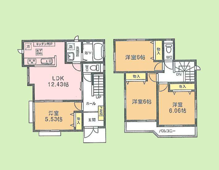 Floor plan. (A Building), Price 36,800,000 yen, 4LDK, Land area 108.1 sq m , Building area 87.57 sq m