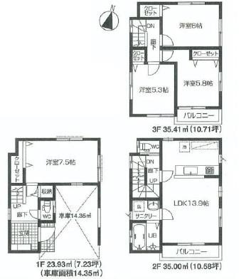 Floor plan. 28.8 million yen, 4LDK, Land area 59.04 sq m , Building area 108.69 sq m