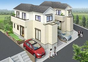 Rendering (appearance). In a quiet residential area, It is a two-story house of good per yang.