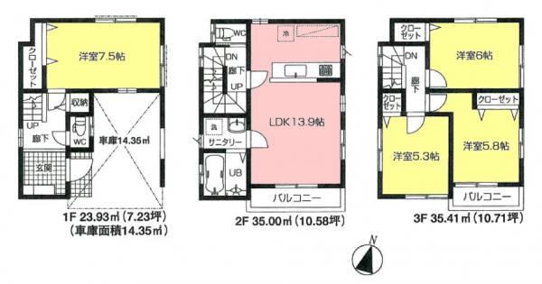 Floor plan. 28.8 million yen, 4LDK, Land area 59.04 sq m , Building area 108.69 sq m