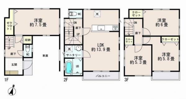 Floor plan. 28.8 million yen, 4LDK, Land area 59.04 sq m , Building area 108.69 sq m