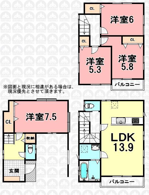 Floor plan. 28.8 million yen, 4LDK, Land area 59.04 sq m , Building area 108.69 sq m