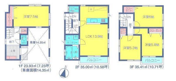 Floor plan. 28.8 million yen, 4LDK, Land area 59.04 sq m , We take building area 108.69 sq m firmly 4LDK