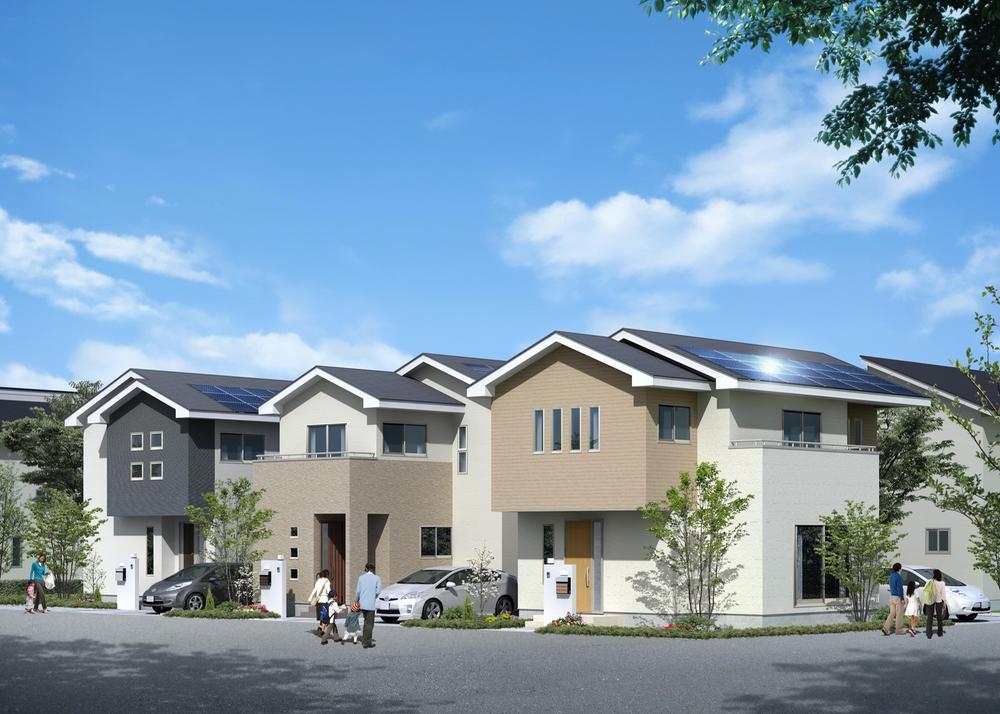 Cityscape Rendering. Beautiful cityscape of solar power generation system × technostructure construction method can be realized. 