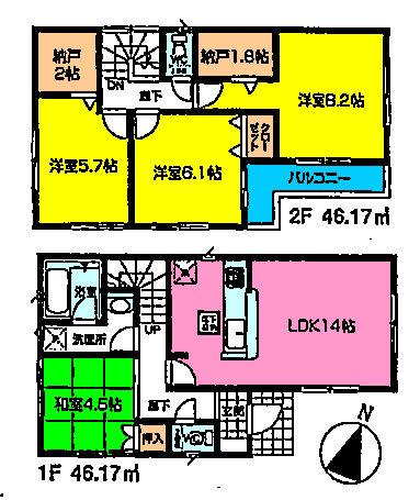 Floor plan. (3 Building), Price 25,800,000 yen, 4LDK, Land area 130.1 sq m , Building area 92.34 sq m