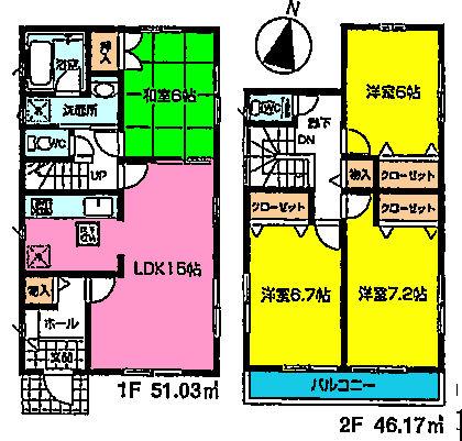 Floor plan. (4 Building), Price 21,800,000 yen, 4LDK, Land area 123.48 sq m , Building area 97.2 sq m