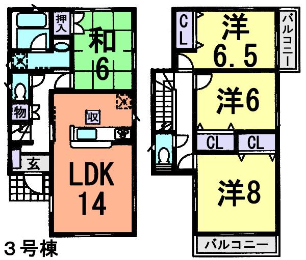 Floor plan. (3 Building), Price 23.8 million yen, 4LDK, Land area 118.36 sq m , Building area 94.36 sq m