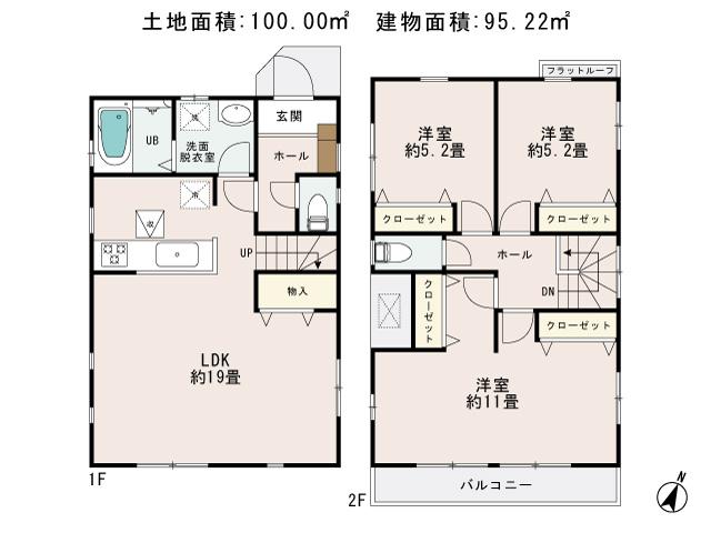 Floor plan. (1 Building), Price 38,800,000 yen, 4LDK, Land area 100 sq m , Building area 95.22 sq m