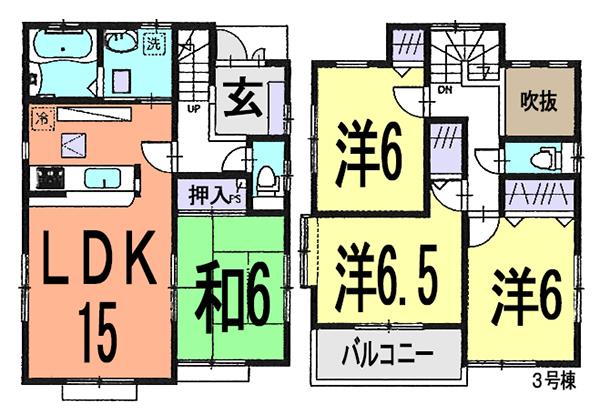 Floor plan. (3 Building), Price 33,800,000 yen, 4LDK, Land area 113.32 sq m , Building area 94.4 sq m