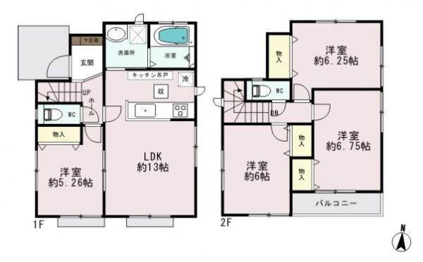 Floor plan. 29,800,000 yen, 4LDK, Land area 91.67 sq m , Building area 86.94 sq m