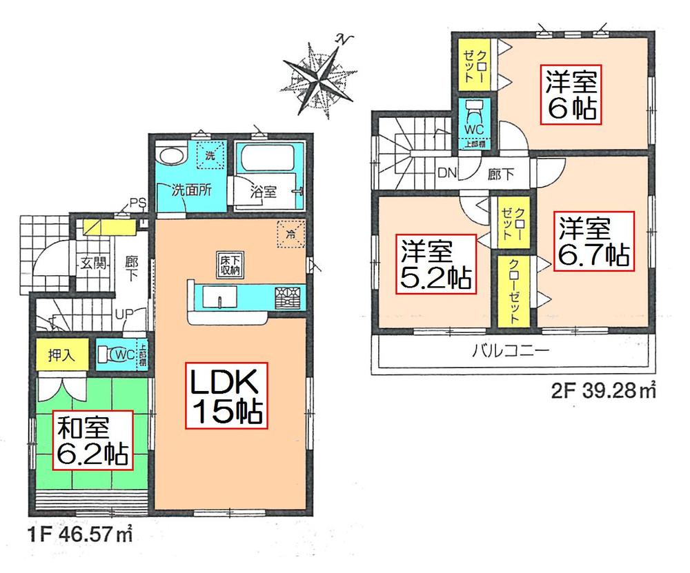 Floor plan. (3 Building), Price 24,800,000 yen, 4LDK, Land area 107.69 sq m , Building area 85.85 sq m