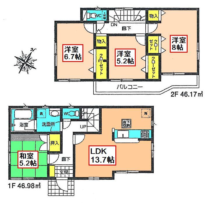 Floor plan. (6 Building), Price 23.8 million yen, 4LDK, Land area 114.93 sq m , Building area 93.15 sq m