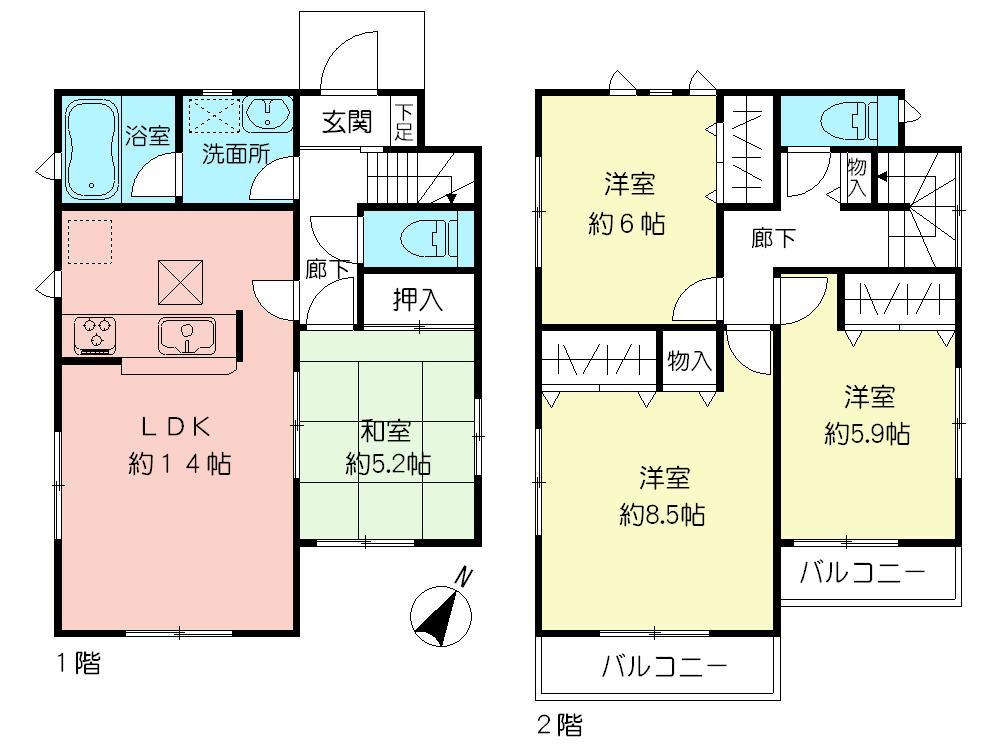 Floor plan. (Building 2), Price 27,800,000 yen, 4LDK, Land area 110.05 sq m , Building area 92.74 sq m
