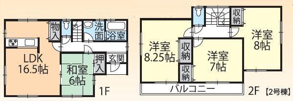 Floor plan. (Building 2), Price 34,200,000 yen, 4LDK, Land area 118.5 sq m , Building area 105.78 sq m