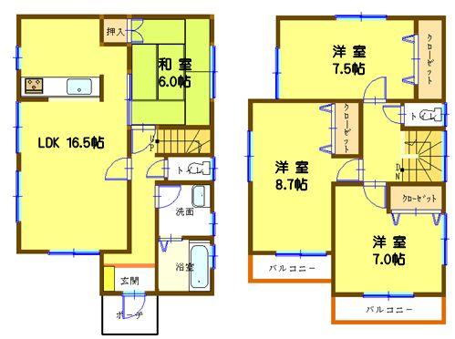 Floor plan. (1 Building), Price 31,900,000 yen, 4LDK, Land area 127.63 sq m , Building area 105.78 sq m