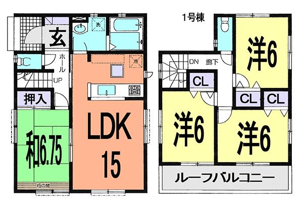 Floor plan. (1 Building), Price 26,800,000 yen, 4LDK, Land area 95.03 sq m , Building area 93.98 sq m