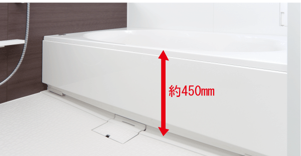 Bathing-wash room.  [Low-floor type unit bus] Suppress the straddle sales to bath to about 450mm, Steps of the entrance was also as much as possible resolved, Adopt a unit bus of the low-floor design. further, Installing a handrail on the wall. Corresponding to the aging society can and out of the bathtub while caught in the handrail, Is a specification-friendly people. Since the tub edge is wide puts sitting at the time of bathing. Also, Because it is provided with a groove in the bathtub rim, Put at ease easy grip anywhere.