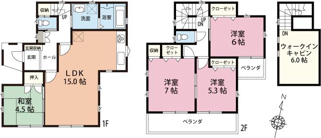 Floor plan. (E Building), Price 35,500,000 yen, 4LDK, Land area 100.15 sq m , Building area 93.57 sq m
