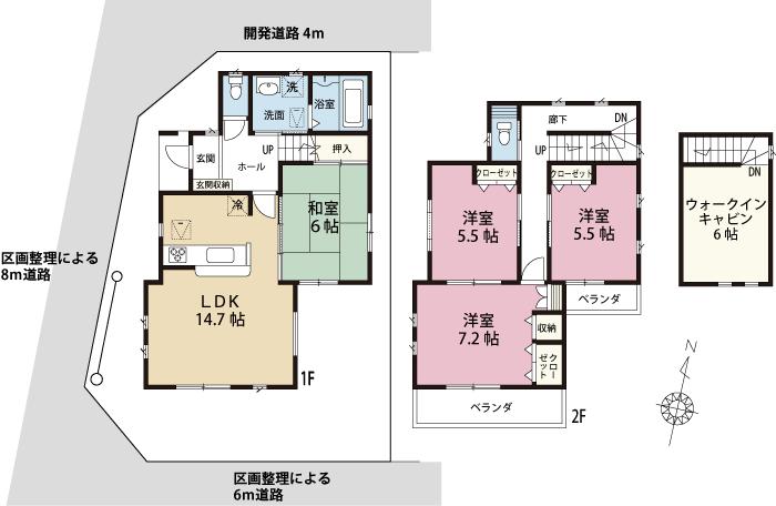 Floor plan. (1 Building), Price 37,800,000 yen, 4LDK, Land area 100.16 sq m , Building area 96.05 sq m