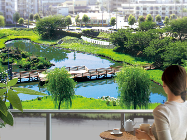 Surrounding environment. Location Inumakata park spreads. Babble promenade (about 40m / Parkside position facing the 1-minute walk).  ※ View photos (Inumakata park from the published photograph of a local 6th floor equivalent ・ In fact a somewhat different in that the August shooting 2013) was CG synthesis the person or the like.  ※ View, etc. rank ・ It varies by each dwelling unit, Surrounding environment ・ View might change in the future.