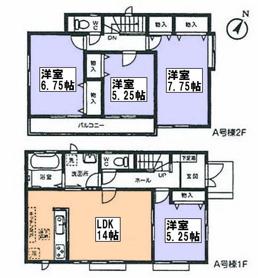 Floor plan. (A Building), Price 28.8 million yen, 4LDK, Land area 124.7 sq m , Building area 94.81 sq m