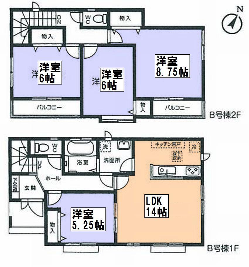 Floor plan. (B Building), Price 29,800,000 yen, 4LDK, Land area 124.7 sq m , Building area 94.81 sq m
